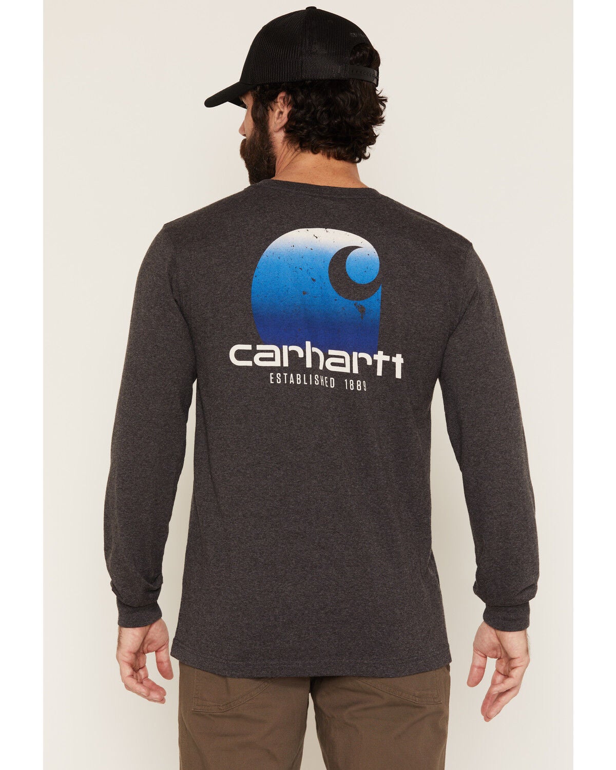 Image #1 - Carhartt Men's Relaxed Fit Heavyweight Long Sleeve Pocket C Graphic T-Shirt, Heather Grey, hi-res