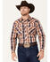 Image #1 - Cowboy Hardware Men's Hermosillo Plaid Print Long Sleeve Snap Western Shirt, Orange, hi-res