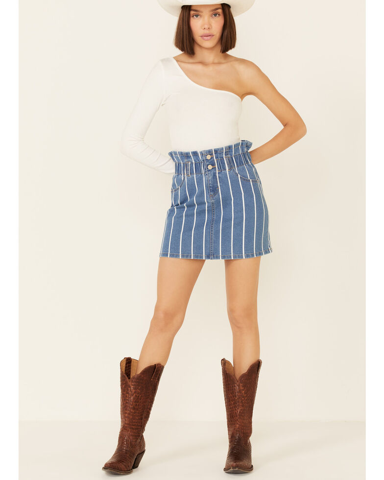Jolt Women's Pinstripe Denim Mini Skirt, Blue, hi-res