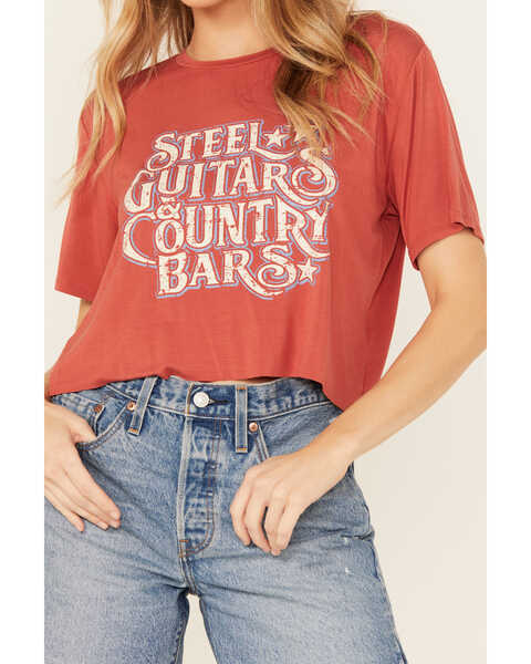 Image #3 - Rock & Roll Denim Women's Steel Guitars & Country Bars Short Sleeve Cropped Graphic Tee, Red, hi-res