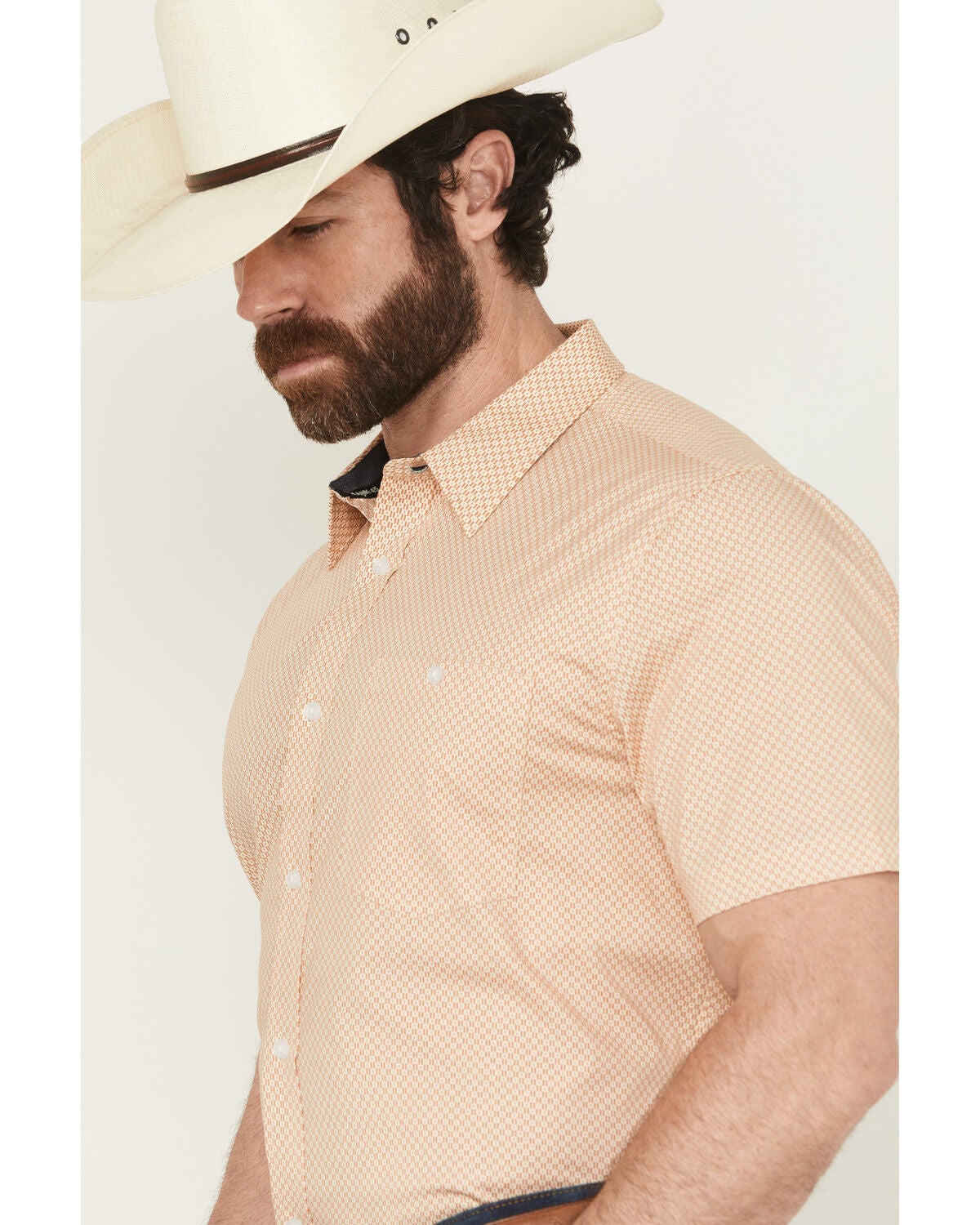 Image #2 - RANK 45&reg; Men's Cowboy Co Geo Print Short Sleeve Button-Down Stretch Western Shirt, Camel, hi-res