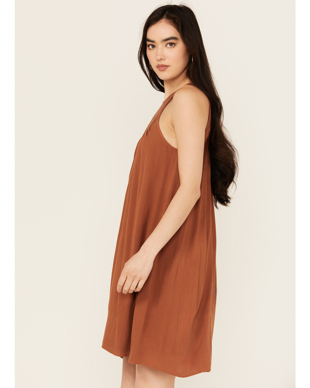 Image #2 - Shyanne Women's Crochet Yoke Crinkle Mini Dress, Caramel, hi-res