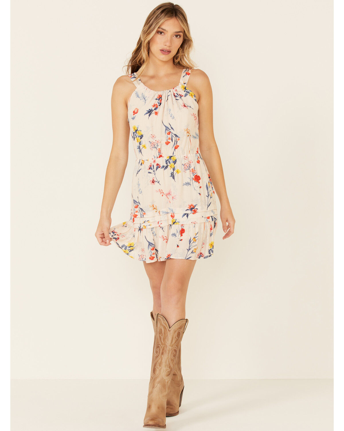 Image #2 - Miss Me Women's Floral Cutout Halter Mini Dress, Ivory, hi-res