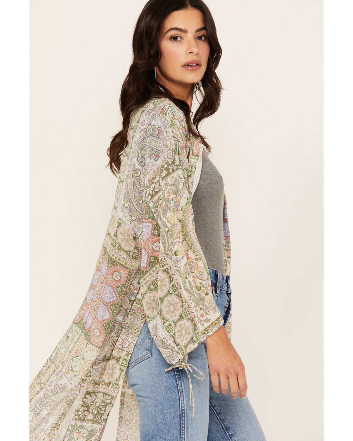 Image #3 - Shyanne Women's Printed Woven Kimono, Sage, hi-res