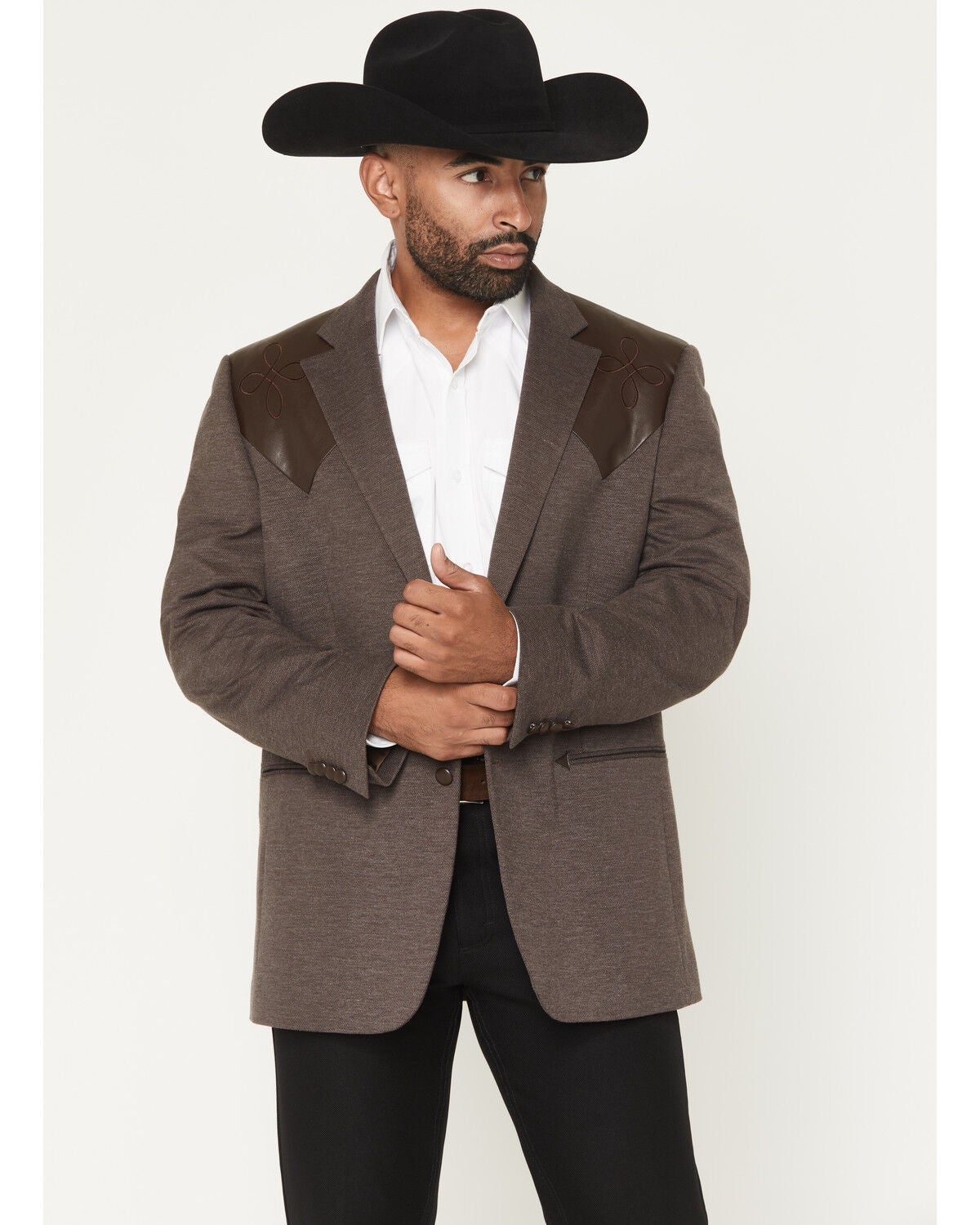 Cody James Men's Knoxville Faux Leather Western Yoke Sportcoat, Brown, hi-res