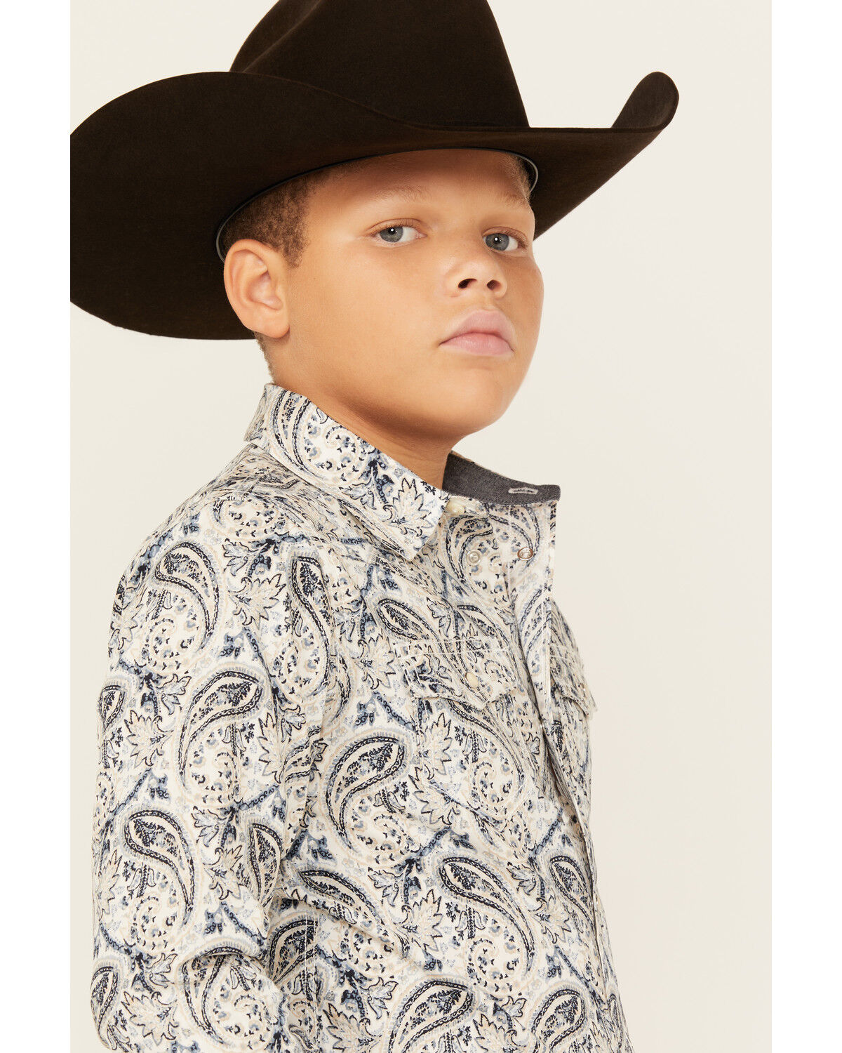 Image #2 - Cody James Boys' Rodeo Runway Paisley Print Long Sleeve Snap Western Shirt, Blue, hi-res