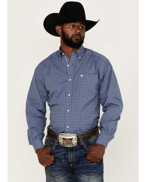 Ariat Men's Bryson Check Plaid Long Sleeve Button-Down Western Shirt , Dark Blue, hi-res