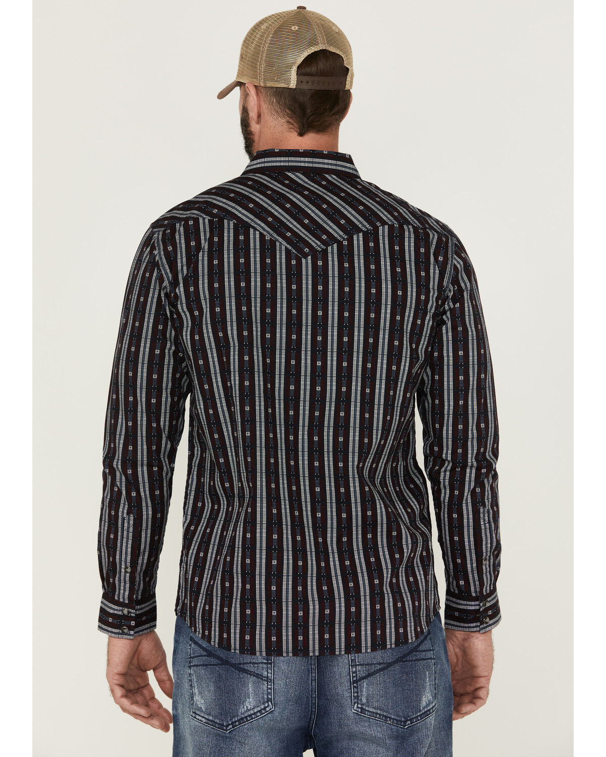 Image #4 - Moonshine Spirit Men's Otoe Stripe Long Sleeve Snap Western Shirt, Navy, hi-res