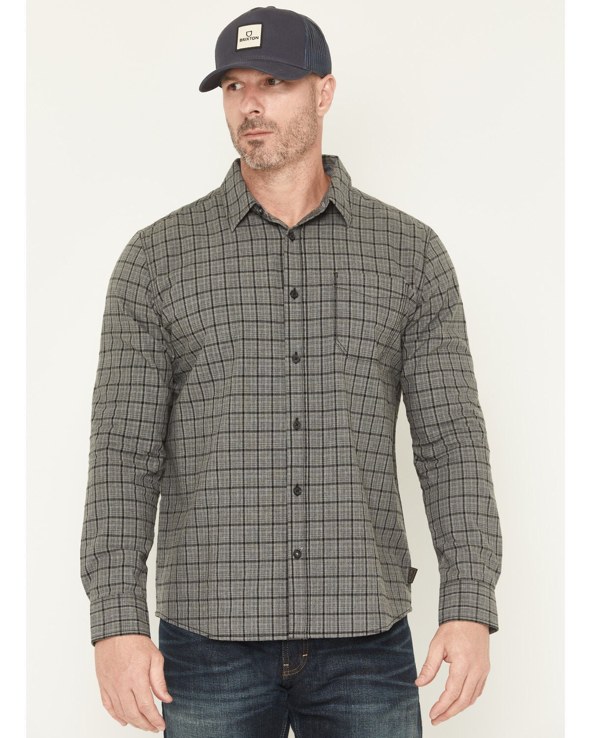 Brothers and Sons Men's Bryce Plaid Print Long Sleeve Button-Down Western Shirt, Grey, hi-res