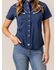 Image #1 - Kimes Ranch Women's Long Horn Solid Short Sleeve Snap Western Shirt, Navy, hi-res