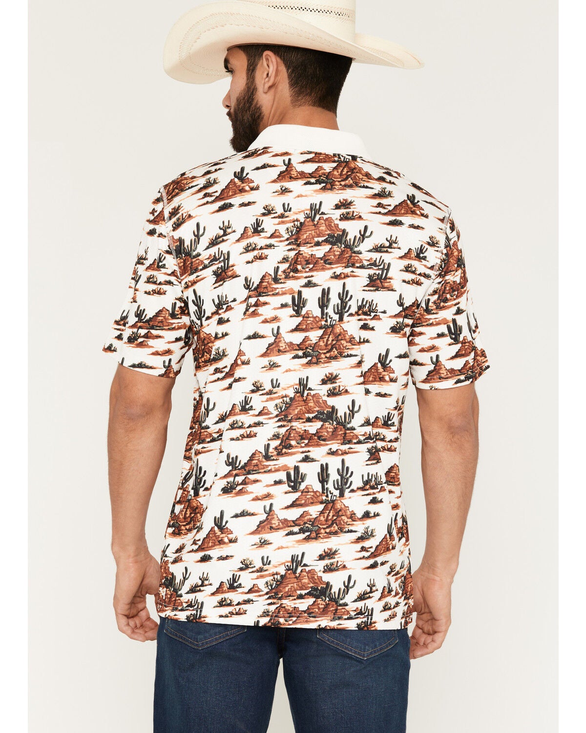 Image #4 - RANK 45&reg; Men's Josey Desert Print Short Sleeve Button-Down Polo Shirt, Cream, hi-res