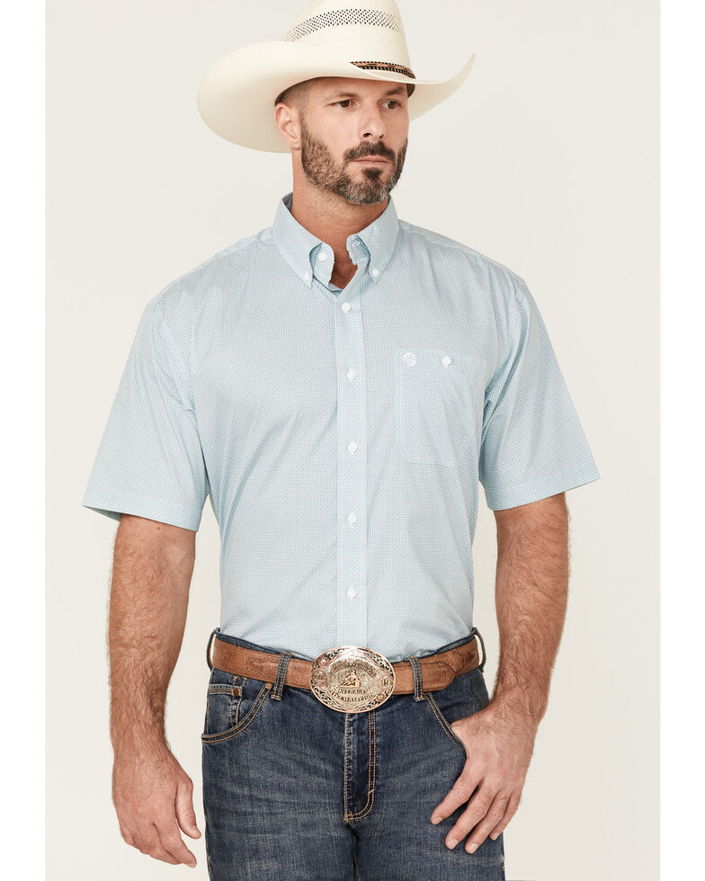 George Strait By Wrangler Men's Solid One Pocket Short Sleeve Button-Down Western Shirt - Big & Tall , Turquoise, hi-res