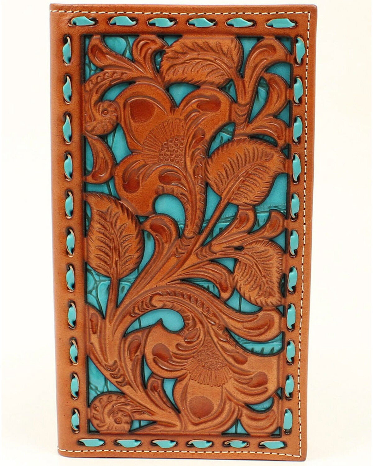 Nocona Men's Filigree With Turquoise Underlay Wallet, Tan, hi-res