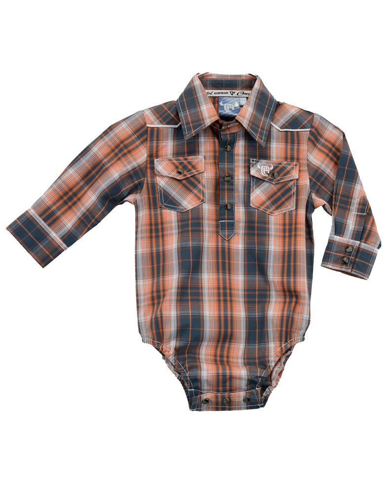 Cowboy Hardware Infant-Boys' Hermosillo Plaid Long Sleeve Western Romper, Orange, hi-res
