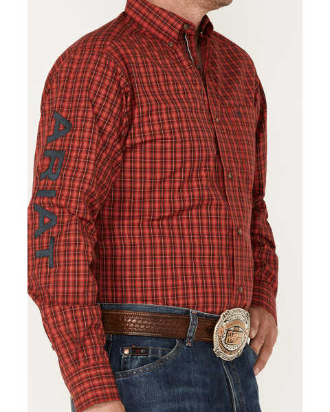 Ariat Men's Mariano Small Plaid Print Logo Pro Button Down Western Shirt , Red, hi-res