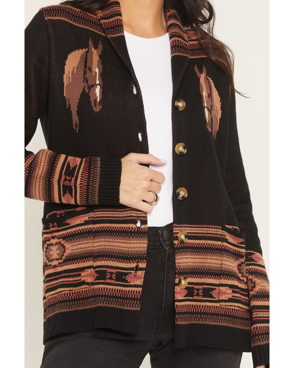 Image #3 - Cotton & Rye Women's Horse Button-Down Cardigan, Black, hi-res