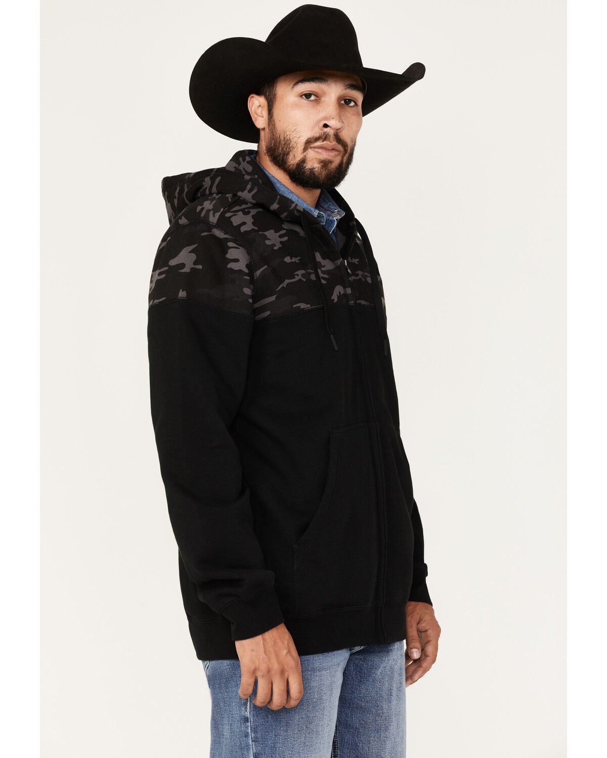 Moonshine Spirit&reg; Men's Midnight Camo Color-Blocked Zip-Front Hooded Pullover, Camouflage, hi-res