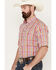 Image #2 - Resistol Men's Panama Plaid Print Short Sleeve Button Down Western Shirt, Pink, hi-res