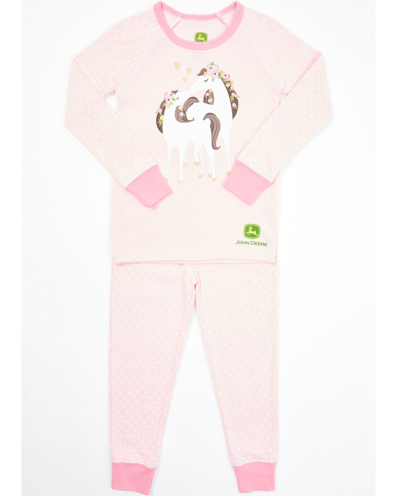 John Deere Toddler Girls' Pink Polka Dot & White Horses Pajamas Set, Pink, hi-res