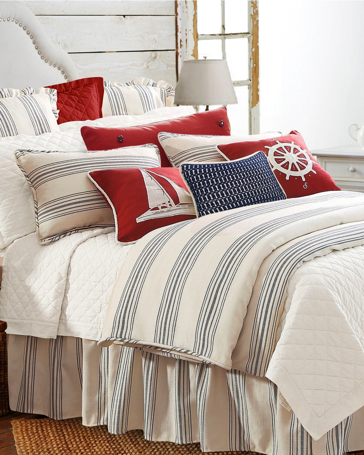HiEnd Accents Prescott Striped Print King Set - 3 Piece, Navy, hi-res