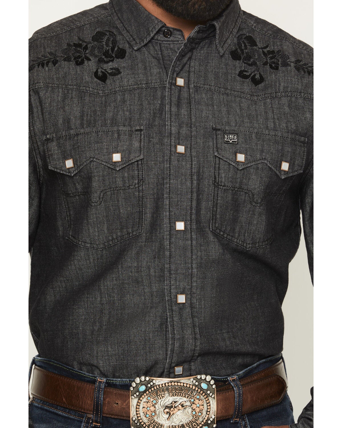 Image #3 - Kimes Ranch Men's Memphis Denim Embroidered Long Sleeve Snap Western Shirt, Black, hi-res
