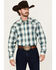 Image #1 - Roper Men's Amarillo Plaid Print Long Sleeve Snap Western Shirt, Turquoise, hi-res