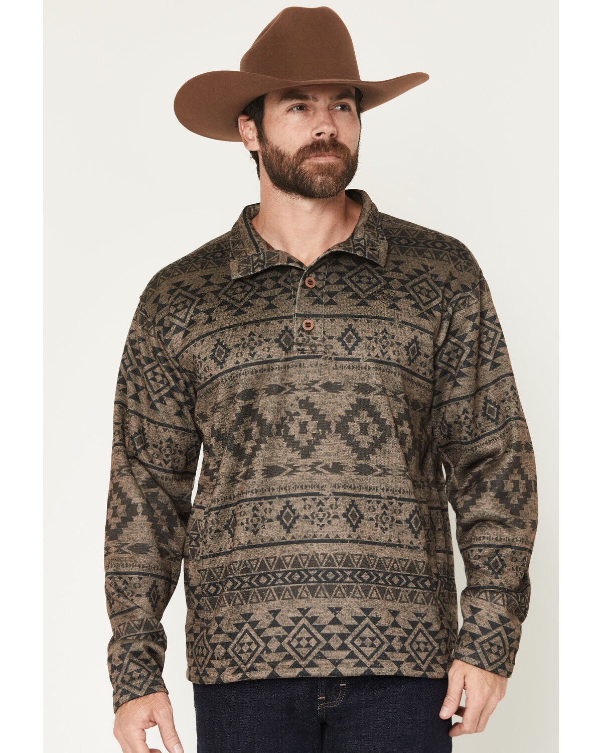Image #1 - Ariat Men's Caldwell 1/4 Button-Down Pullover Sweater, Brown, hi-res
