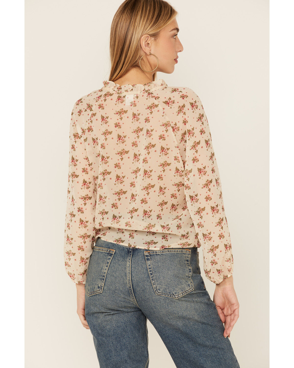 Image #3 - Wild Moss Women's Ruffle Neck Peasant Blouse, Ivory, hi-res