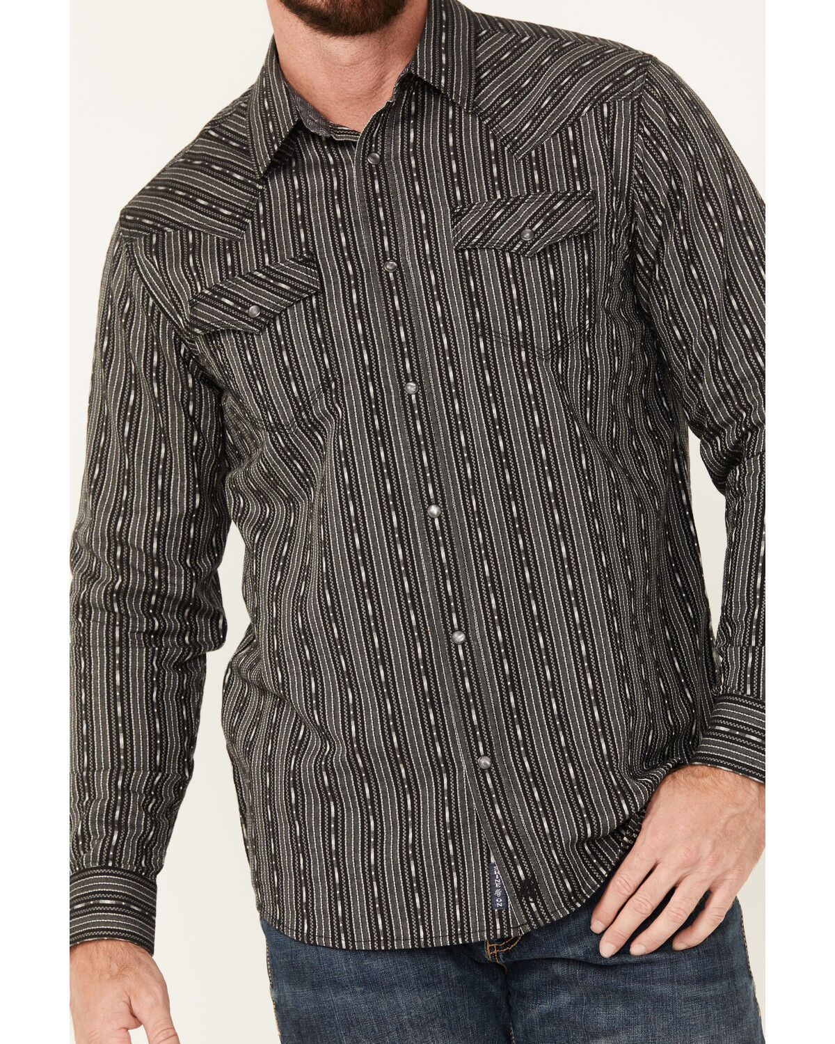 Image #3 - Moonshine Spirit Men's Concrete Cowboy Striped Print Long Sleeve Snap Western Shirt, Black, hi-res