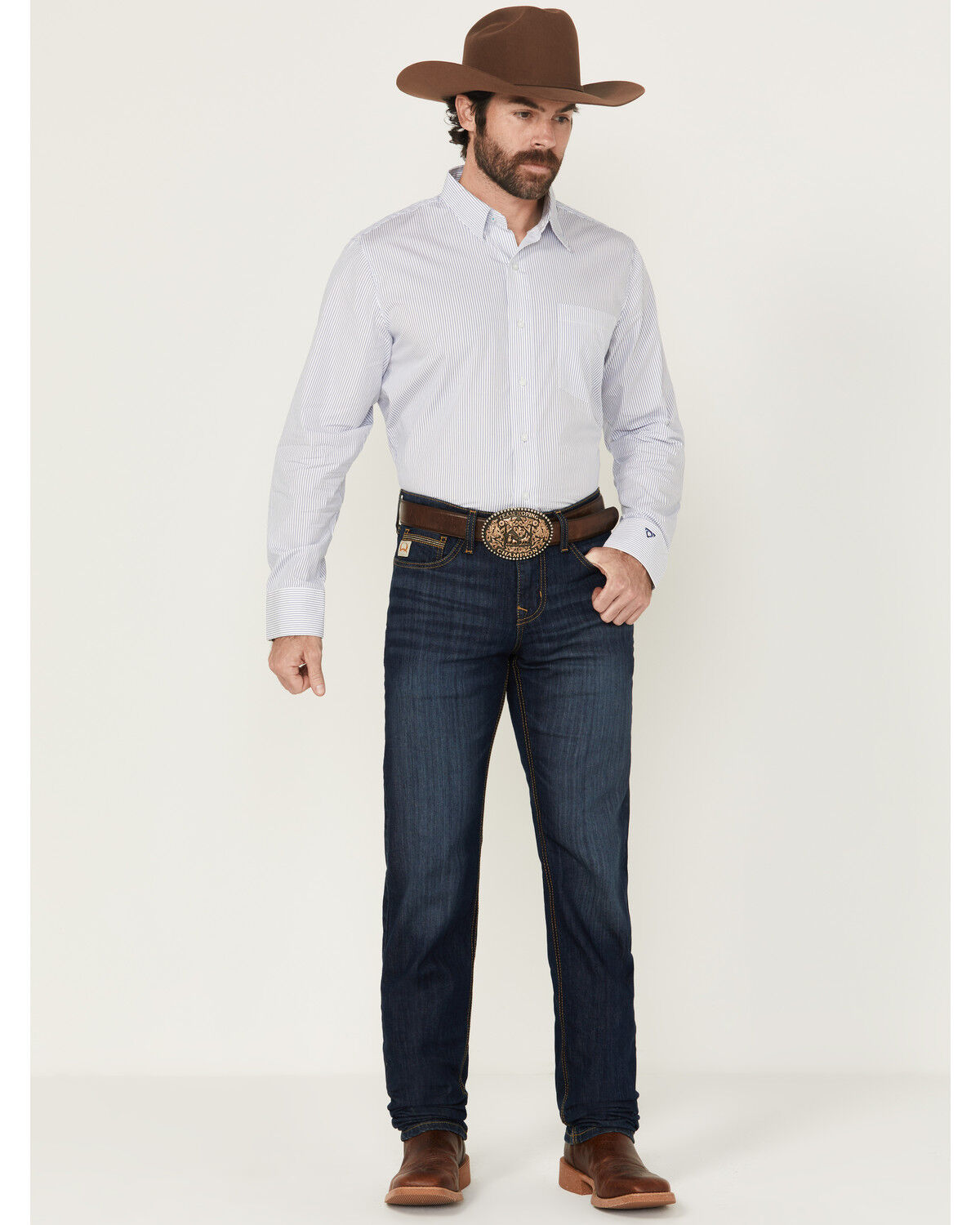 Image #1 - Cinch Men's Jesse Dark Stonewash Slim Straight Performance Stretch Denim Jeans, Indigo, hi-res