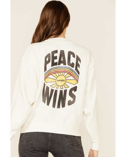 Wrangler Modern Women's Peace Wins Graphic Pullover Sweatshirt , White, hi-res