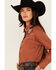 Image #3 - Ely Walker Women's Floral Embroidered Long Sleeve Pearl Snap Western Shirt, Rust Copper, hi-res