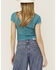 Image #4 - Shyanne Women's Flutter Sleeve Lace Crop Top , Medium Blue, hi-res