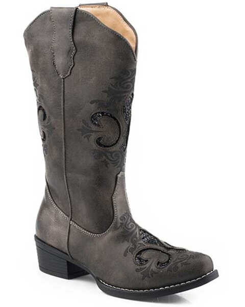 Image #1 - Roper Women's Riley Fleur De Lis Western Boots - Snip Toe, Grey, hi-res