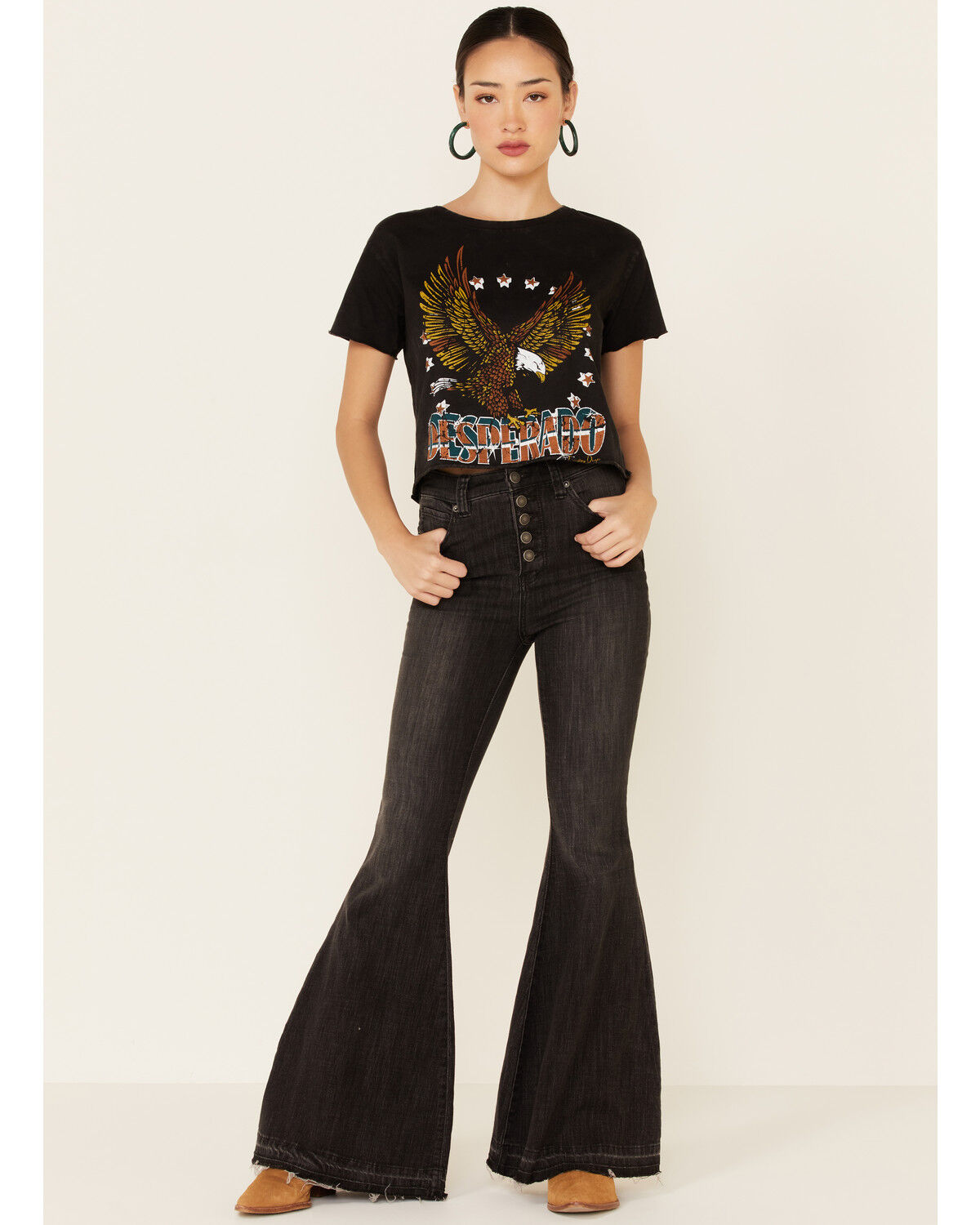 Image #2 - Country Deep Women's Acid Washed Desperado Graphic Tee, Black, hi-res
