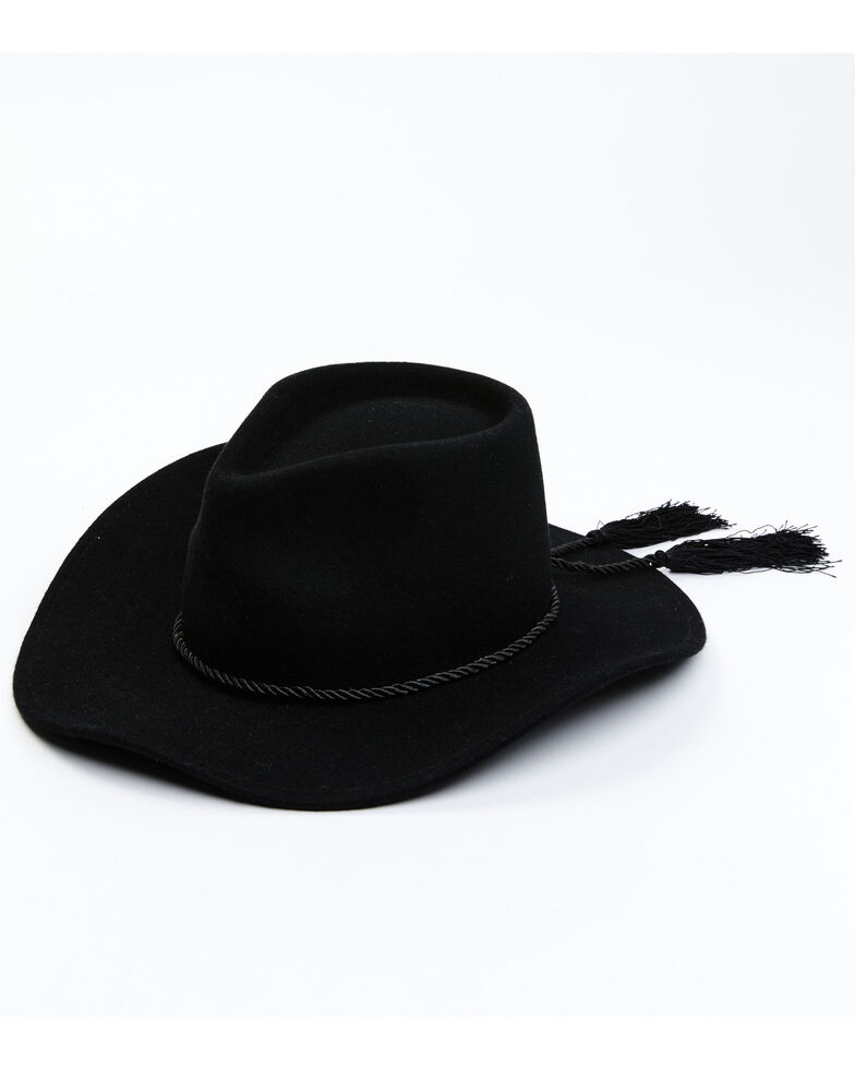 Shyanne Women's Wool Felt Moon Phases Rope Tassel Western Hat, Black, hi-res
