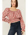 Beyond The Radar Women's Gingham Tie Back Smocked Blouse, Red, hi-res