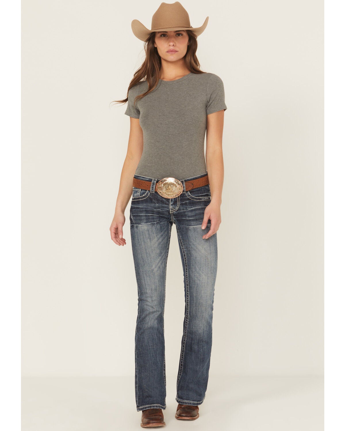 Stetson Women's 816 Fit White "S" Stitch Bootcut Jeans, Denim, hi-res