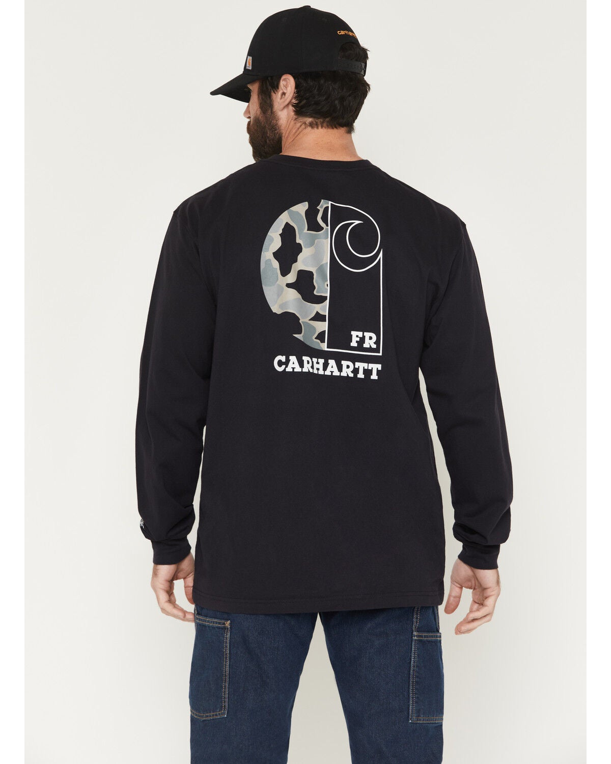Carhartt Men's FR Force&reg; Loose Fit Lightweight Long Sleeve Camo C Graphic T-Shirt, Black, hi-res