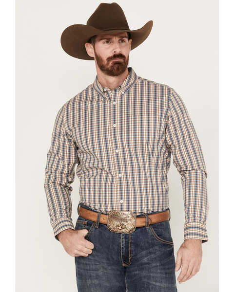 Cody James Men's Hayfield Plaid Print Long Sleeve Button-Down Stretch Western Shirt, Oatmeal, hi-res