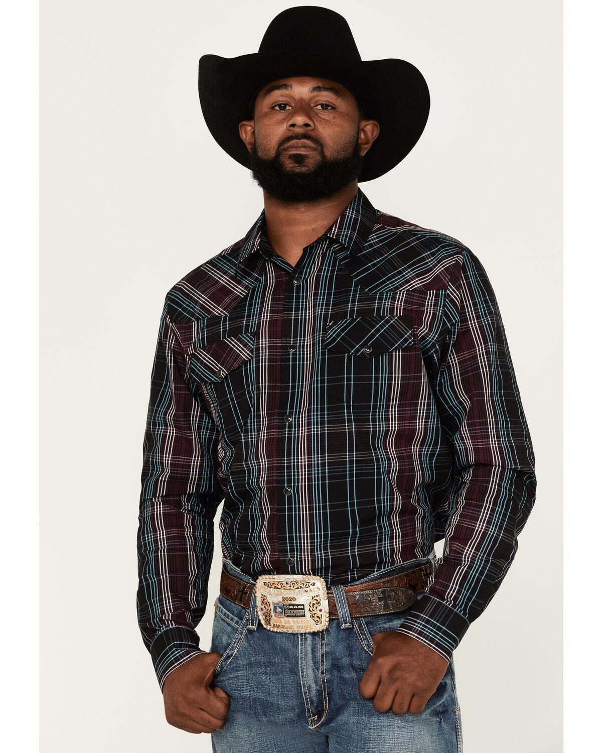 Image #1 - Gibson Men's Purple Hazed Plaid Snap Western Shirt, Purple, hi-res