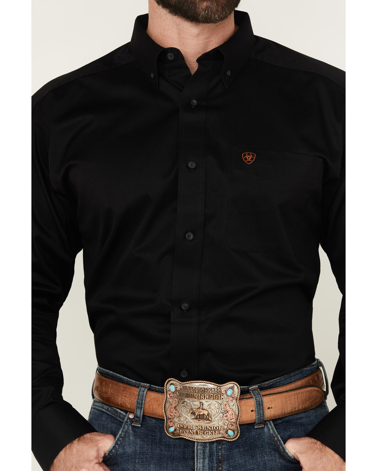 Image #3 - Ariat Men's Solid Twill Long Sleeve Western Woven Shirt, Black, hi-res
