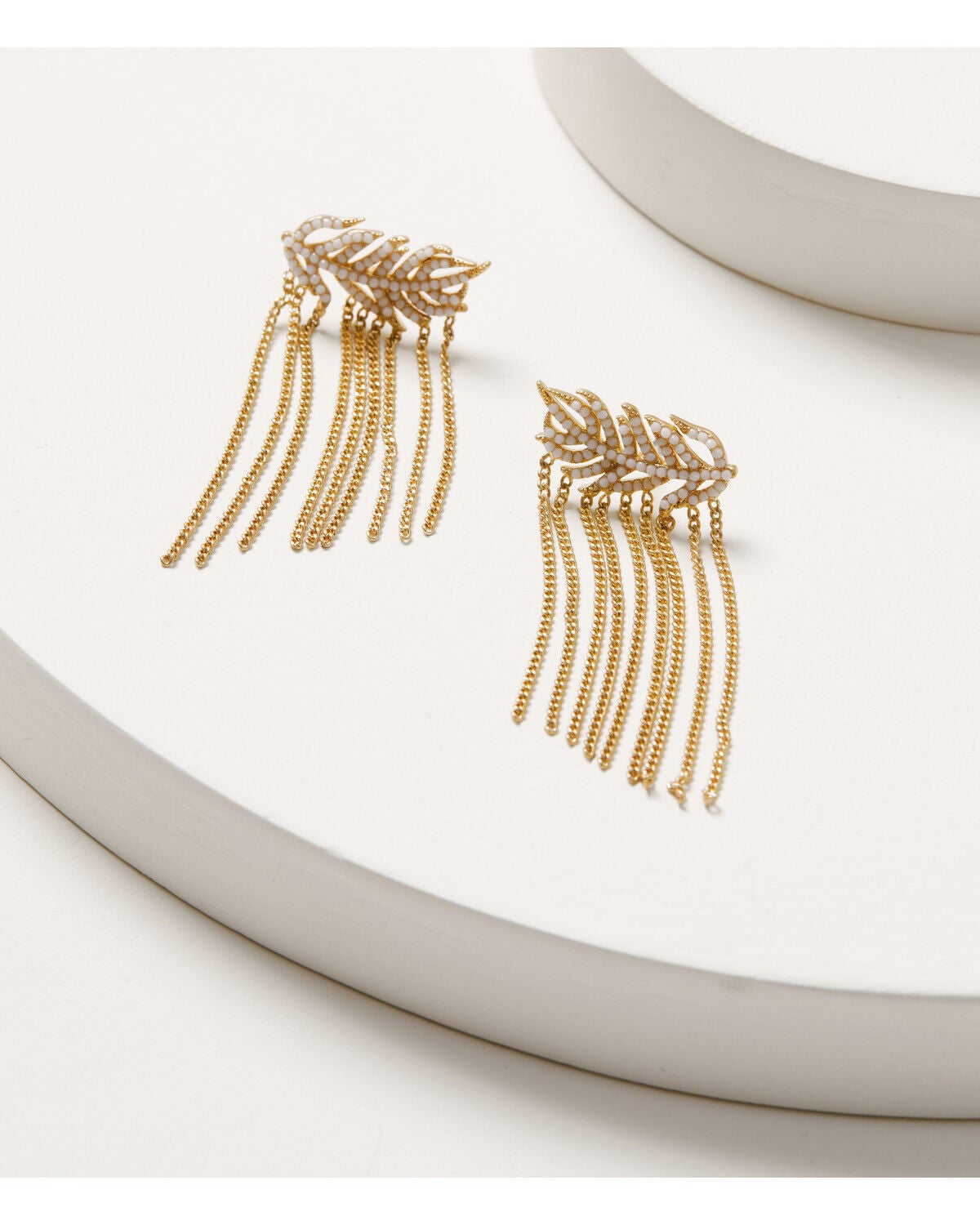 Lainey Wilson Women's Fringe Feather Crawler Earrings, Gold, hi-res