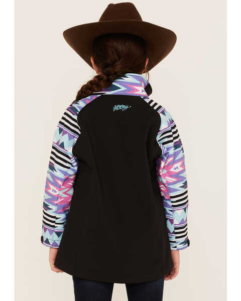 Image #4 - Hooey Girls' Southwestern Print Sleeve Zip-Front Softshell Jacket , Black, hi-res