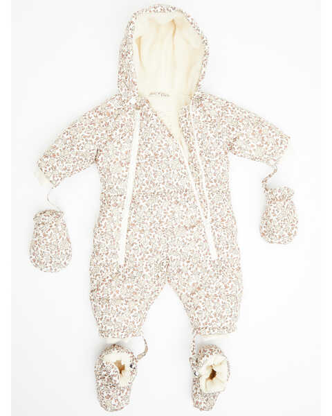 Image #1 - Rylee & Cru Infant Girls' Floral Print Snow Puffer Suit , White, hi-res