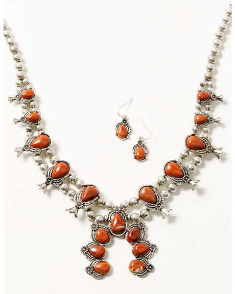 Image #1 - Shyanne Women's Canyon Sunset Squash Blossom Jewelry Set, Silver, hi-res