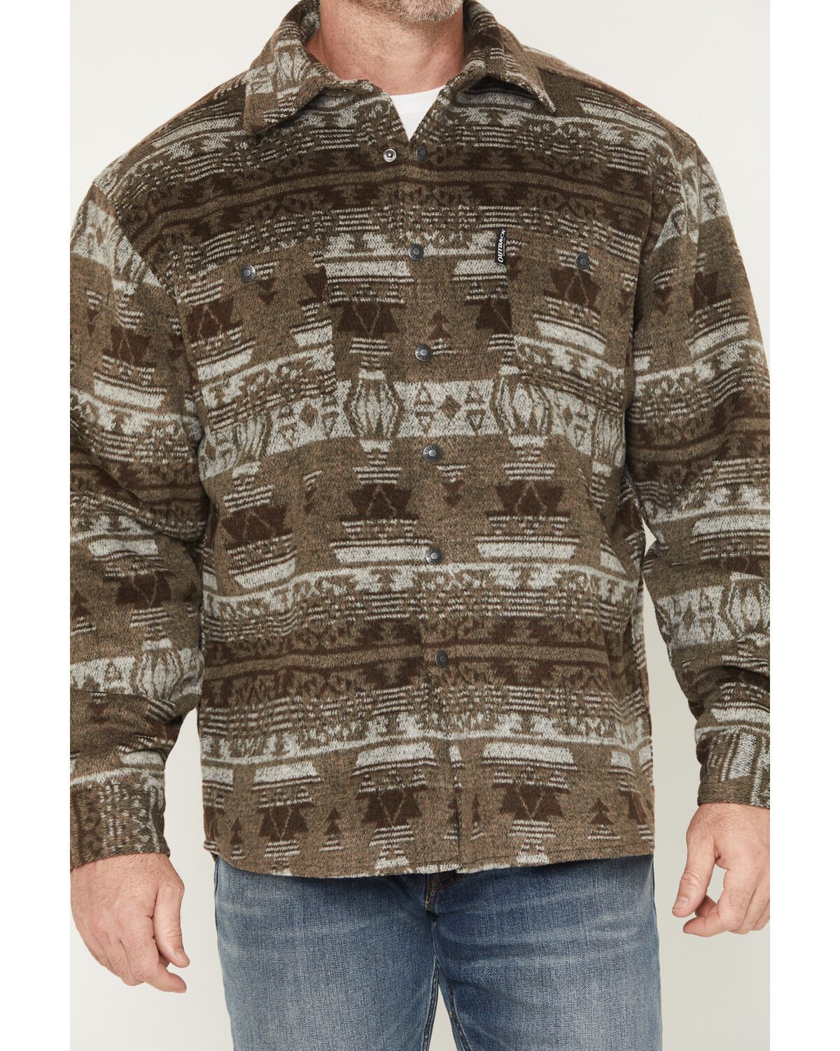 Image #3 - Outback Trading Co Men's Hudson Southwestern Print Snap Shirt Jacket, Taupe, hi-res