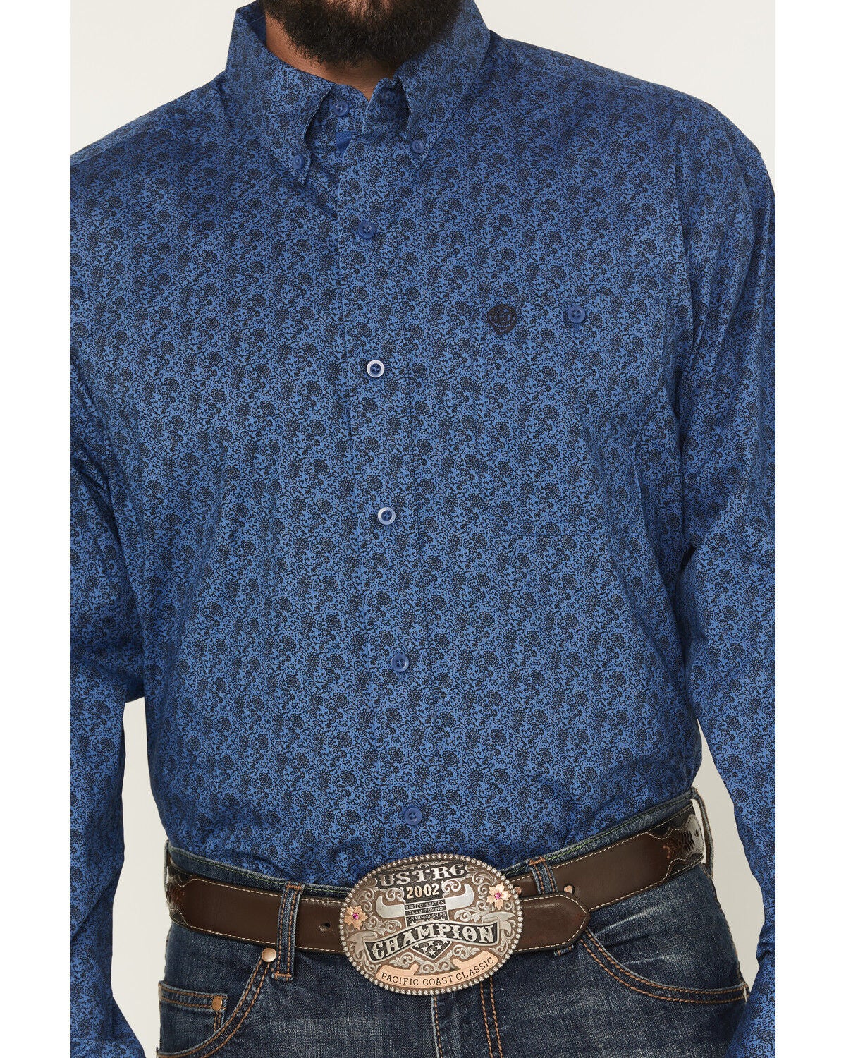 Image #3 - George Strait by Wrangler Men's Floral Print Long Sleeve Button-Down Stretch Western Shirt - Big, Blue, hi-res