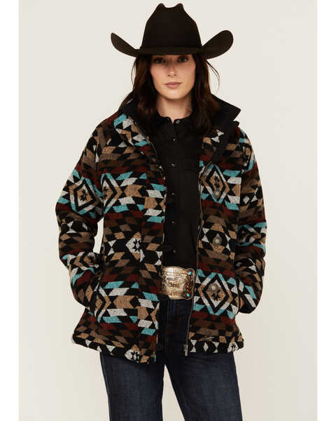 Image #1 - Cruel Girl Women's Southwestern Print Tweed Jacket , Black, hi-res
