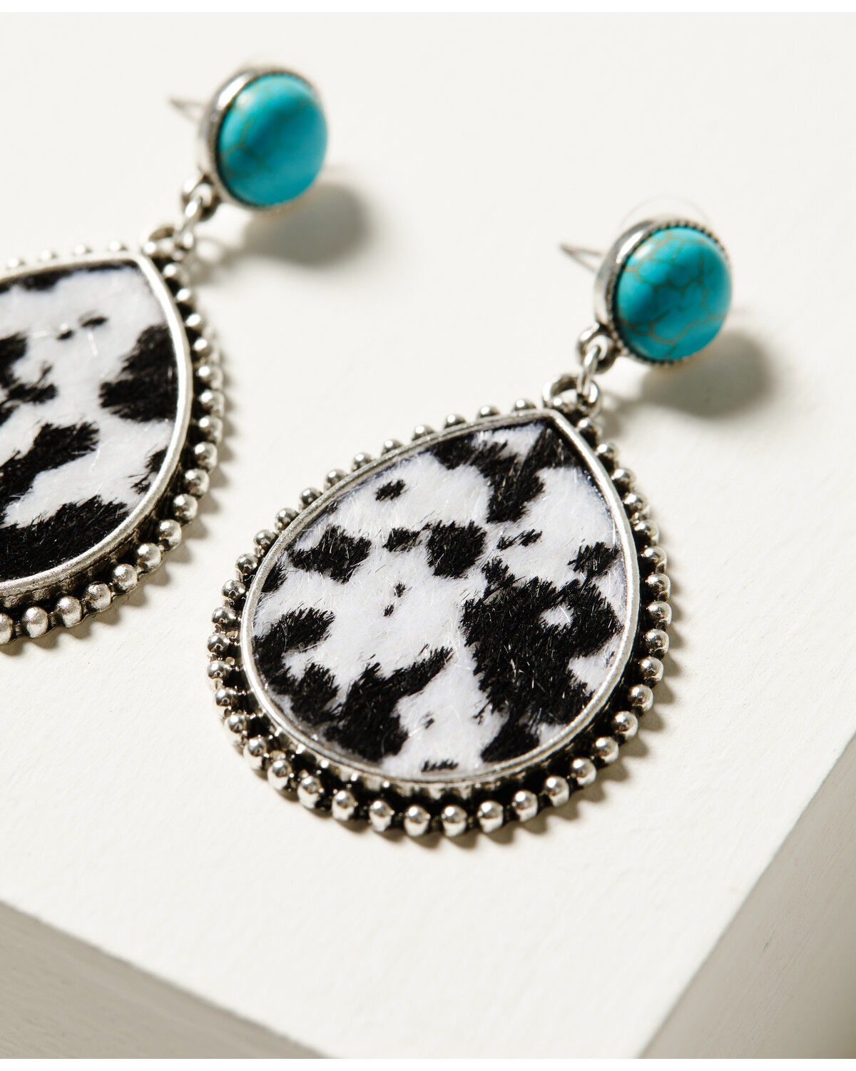 Image #2 - Shyanne Women's Cowhide Oval Drop Earrings, Silver, hi-res